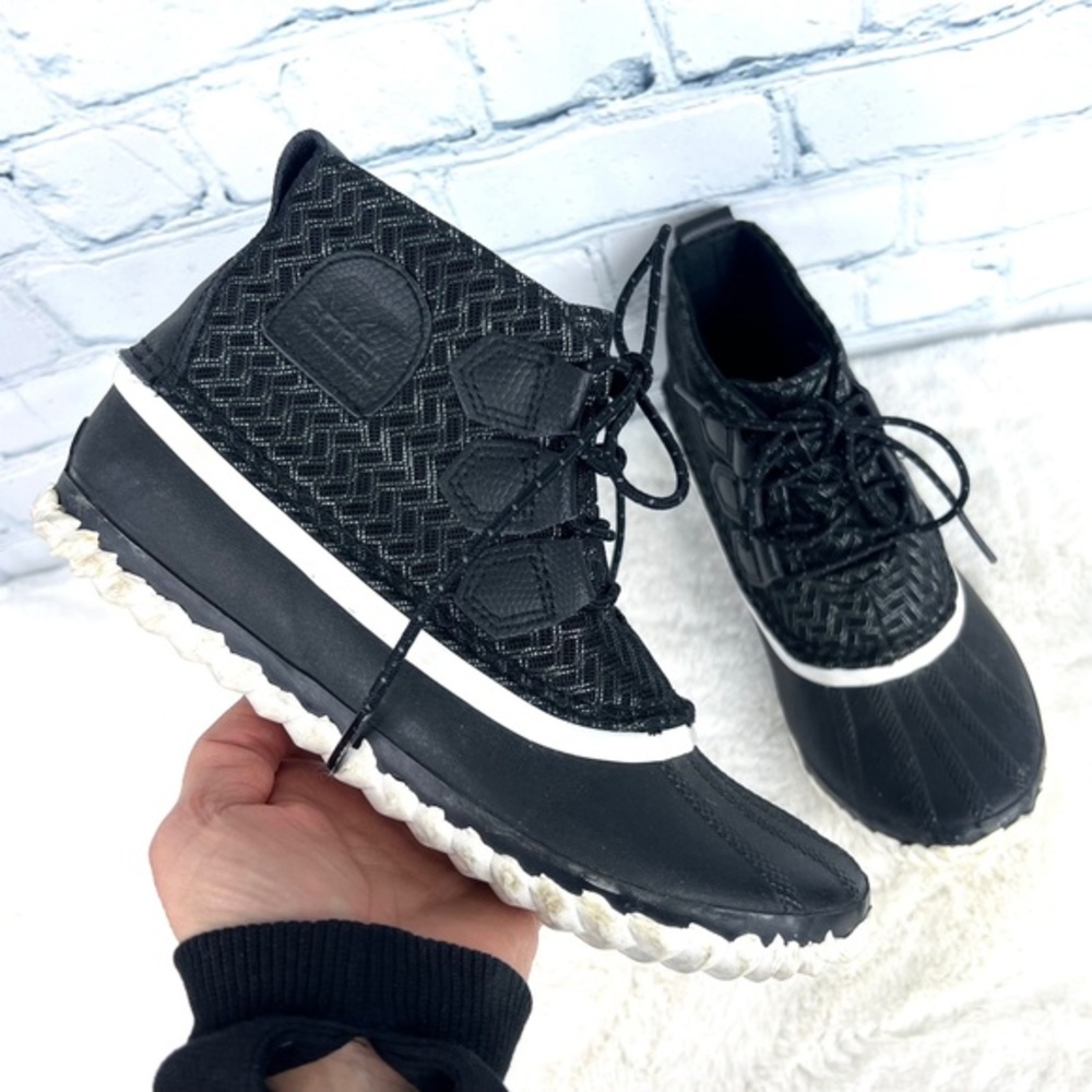 Sorel Black and White Lace-Up Winter Boots
